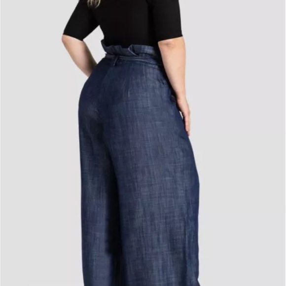 Standards and Practices Tencel Denim Cropped Wide Leg Pants with Belt Blue 22 - Picture 12 of 16
